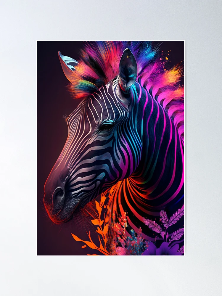 Rainbow Zebra. watercolor illustration. wild animals. african nature.  fashion design. exotic wildlife. Poster by Sensational Home Staging