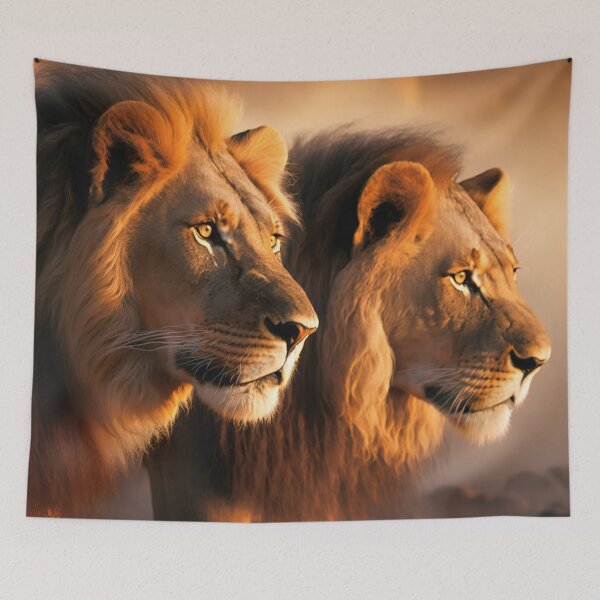 Item preview, Two lion brothers on African savannah designed and sold by RK - Shop.