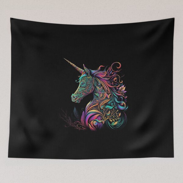 Aperçu de l'œuvre A Majestic Unicorn Head with a Rainbow Horn créée et vendue par digitaldreamHD.