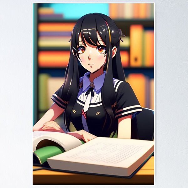 Anime Kawaii Woman With Glasses Reading Book Background, Kawaii