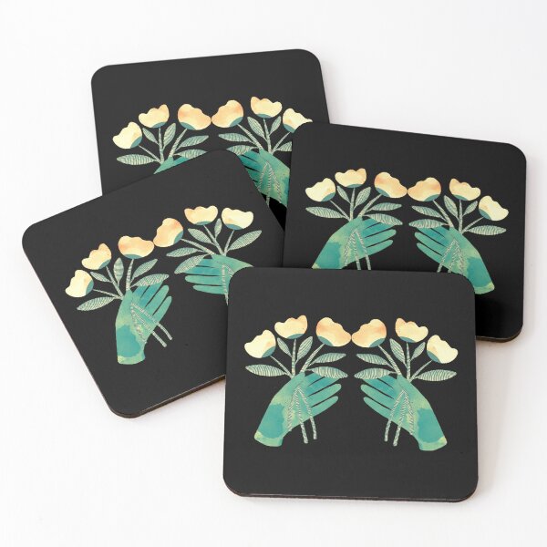 Item preview, Green hands with yellow flowers for you on black background designed and sold by IULIART.