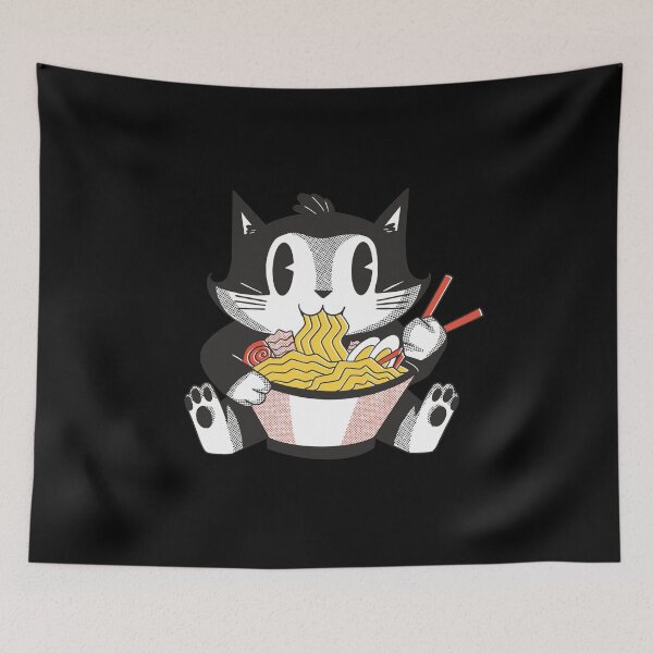 Item preview, Kawaii Retro Cat Eating Ramen  designed and sold by The Jackalope.