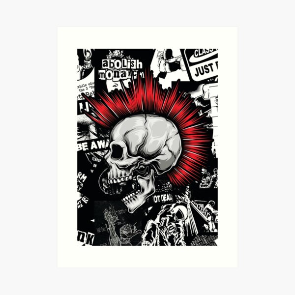 Punk Collage Anarchy and Chaos with Red Mohawk Punk Skull