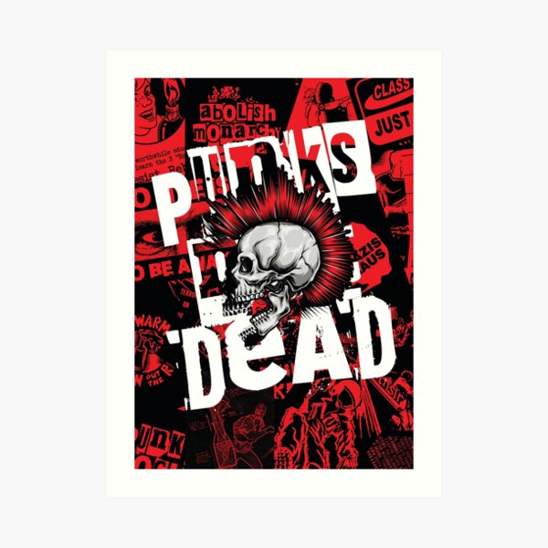 Punk Collage Punks Not Dead with Red Mohawk Punk Skull Red