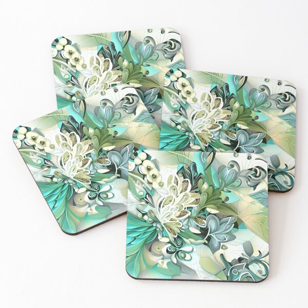 Item preview, Abstract white and turquoise floral blooms designed and sold by FGCART.