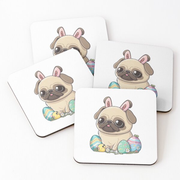 Item preview, Easter pug with bunny ears and easter eggs designed and sold by The Graphic Letters.