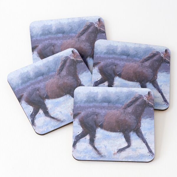 Item preview, Thoroughbred horse running – cool winter colors designed and sold by NickoPrints.