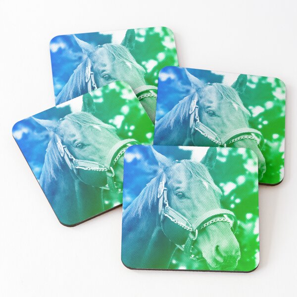 Item preview, Thoroughbred horse portrait - green and blue halftone pattern designed and sold by NickoPrints.