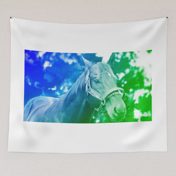 Item preview, Thoroughbred horse portrait - green and blue halftone pattern designed and sold by NickoPrints.