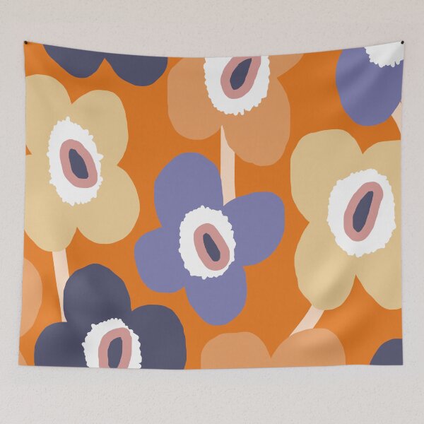 Item preview, Iconic Retro Scandinavian Floral Pattern in Orange and Purple designed and sold by Deutschic.