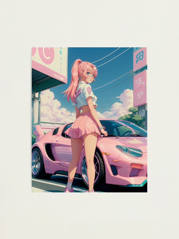 Anime Girl Next To A Car In The Street Background, 3d Banner With 6k  Followers Thank You For Subscribe Scene With Black Car 3d Rendering, Hd  Photography Photo Background Image And Wallpaper