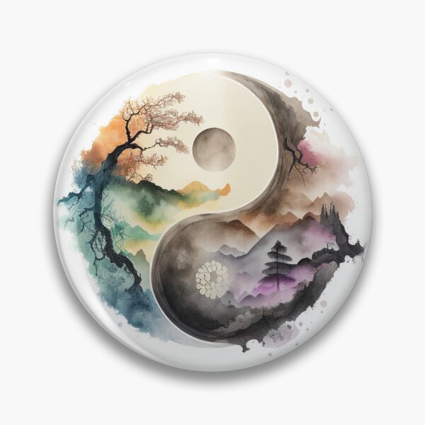Item preview, Yin Yang Landscape Watercolor Artwork, YinYang Symbol designed and sold by SharpDream.