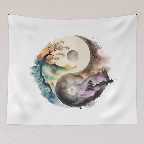 Item preview, Yin Yang Landscape Watercolor Artwork, YinYang Symbol designed and sold by SharpDream.