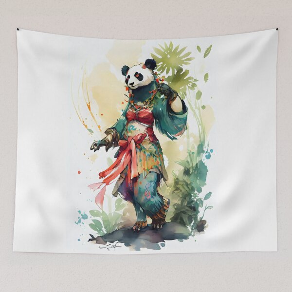 Item preview, "Dynamic Lady Panda in Stunning Jungle Dress - Watercolor JRPG Style" 3 designed and sold by digitalbrosse.