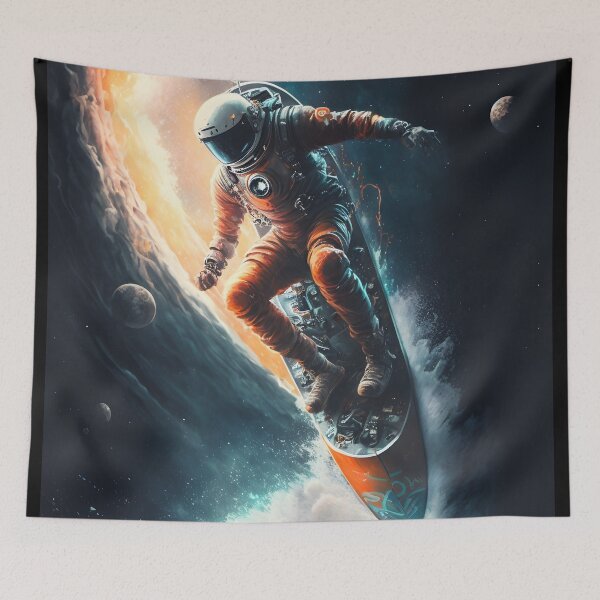 Item preview, Space Surfer catching cosmic waves designed and sold by Brushpalette888.