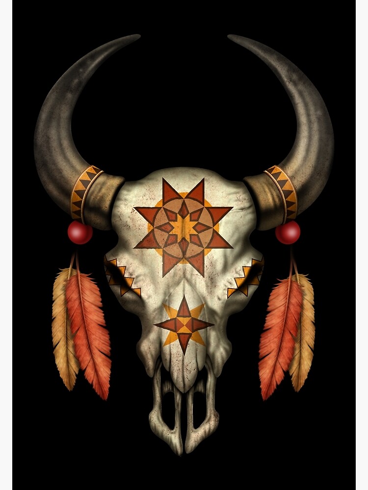 decorated-native-bull-skull-with-feathers-art-print-by-jeffbartels