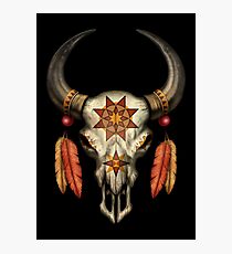 Decorated Native Bull Skull with Feathers Photographic Print
