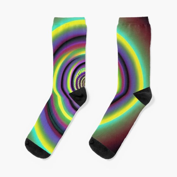 Optical illusion, visual illusion, surreal, rainbow, spiral Socks