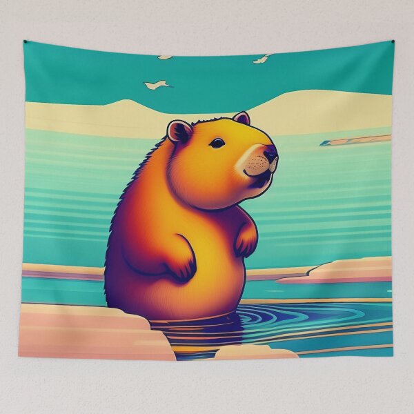 Aperçu de l'œuvre Capybara mignon dans la rivière créée et vendue par ChibiMavis.