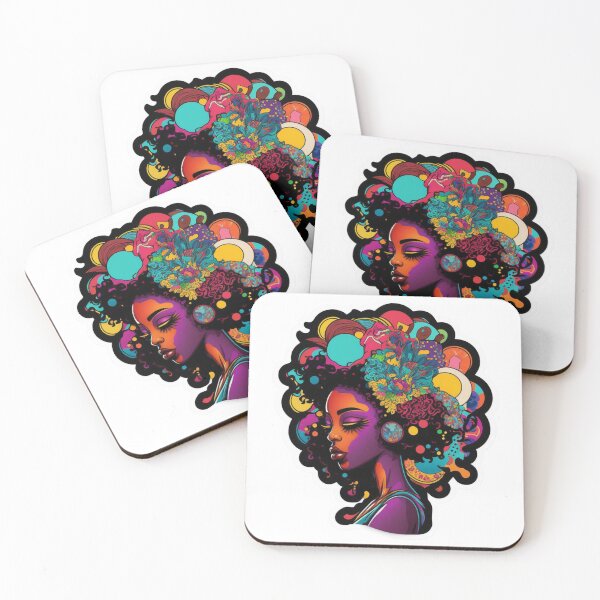 Item preview, Colorful Stickers Design of a Whimsical and Beautiful Black Woman with Futuristic Fashion designed and sold by kfir marco.