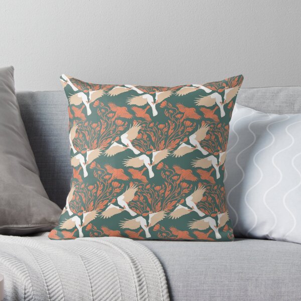 Nouveau Birds and Buttercups Coral Throw Pillow