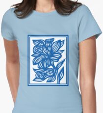 Maymon Daffodil Flowers Blue White Women's Fitted T-Shirt