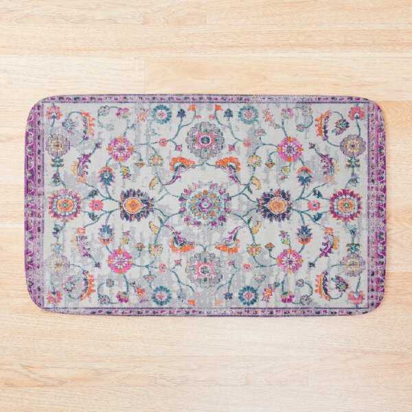 Purple Floral Vintage Traditional Moroccan Fabric Style Bath Mat