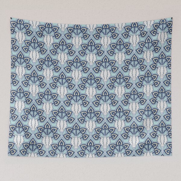 Item preview, Iris Flower Offset Pattern in Blue, Art Nouveau Floral Design designed and sold by MadfishDesigns.