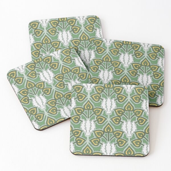 Item preview, Iris Flower Offset Pattern in Green, Art Nouveau Floral Design designed and sold by MadfishDesigns.