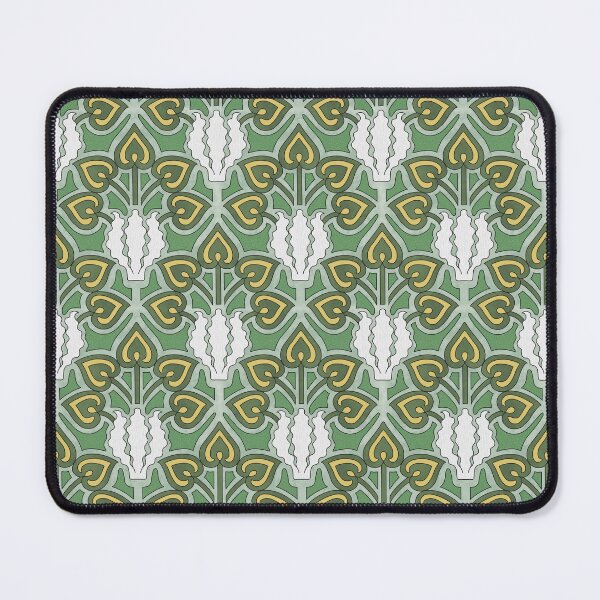 Item preview, Iris Flower Offset Pattern in Green, Art Nouveau Floral Design designed and sold by MadfishDesigns.