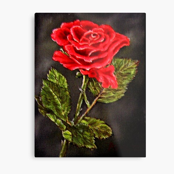 "Red Rose" - Oil Painting Metal Print