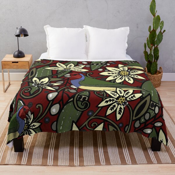 Item preview, Bird Talk in rich red and creme flowers designed and sold by Tuesdayg.