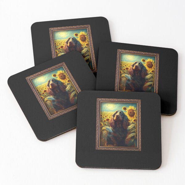 Item preview, Field Spaniel Sunflower Painting Adorable Dog designed and sold by rafaeltto.
