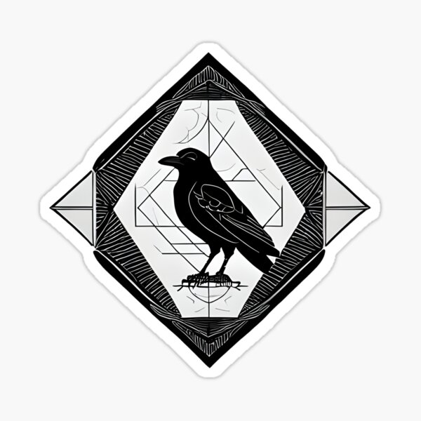 Geometric Crow in a diamond tattoo style Black and White version  Raven   Sticker  TeePublic