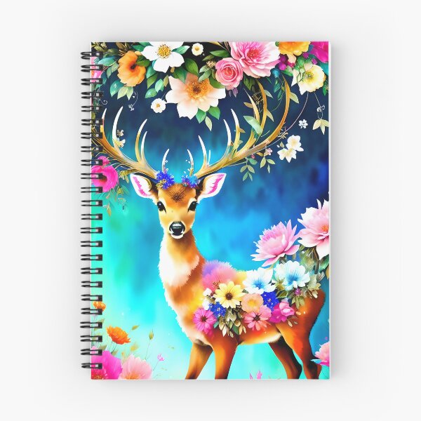 Item preview, deer with flowers on its antlers flowers around him deer surrounded by flowers designed and sold by Whimsy Bu.