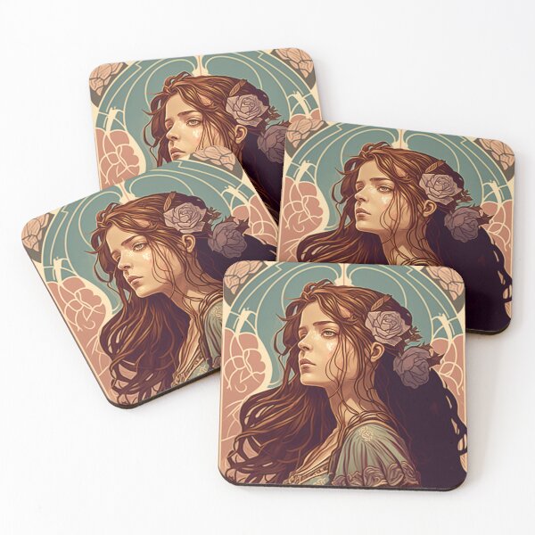Item preview, A Bold Brunette with a Blue Dress designed and sold by ArtNouveauChic.