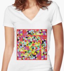 Motley Abstract Pattern Women's Fitted V-Neck T-Shirt