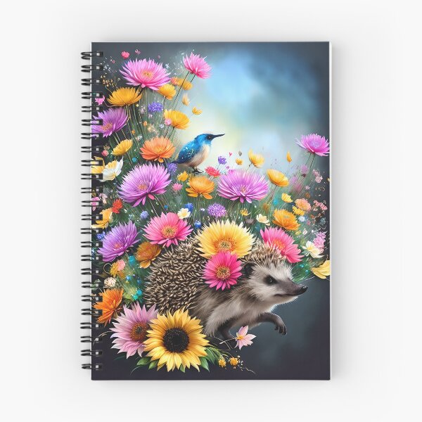 Item preview, Hedgehog with flowers  around him Bird surrounded by flowers designed and sold by Whimsy Bu.