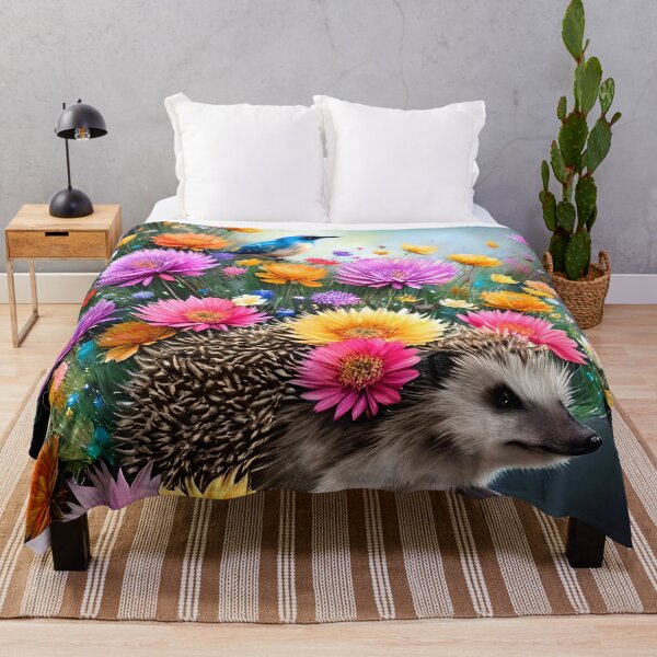 Item preview, Hedgehog with flowers  around him Bird surrounded by flowers designed and sold by Whimsy Bu.