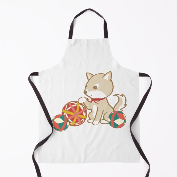 Item preview, cute Akita Shiba Inu plays temari balls | Vintage Japanese style puppy illustration designed and sold by aliciabutterfly.