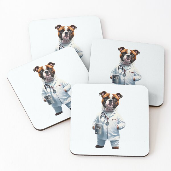 Item preview, Adorable Bulldog Veterinarian with a Cup of Joe designed and sold by Pawsitive Palette.