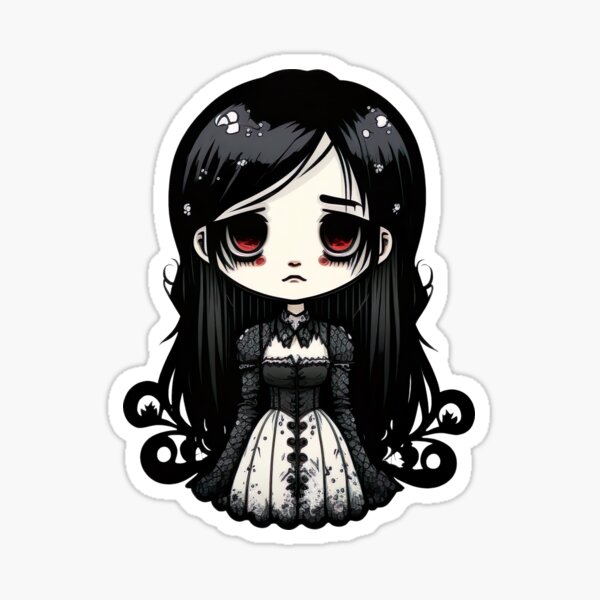 Cute Gothic Girl With Black Birds Sticker