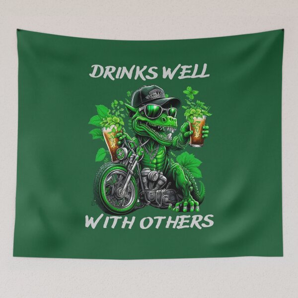 Item preview, Drinks well with others st patricks day Dinosaur Biker designed and sold by Cheeeeky.