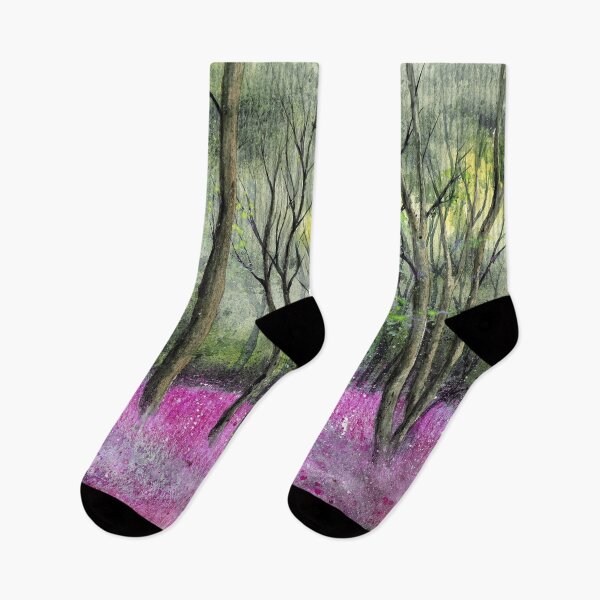Item preview, Spring forest with tall trees and a bluebell glade designed and sold by MaryWatercolor.