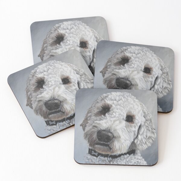 Item preview, Labradoodle dog on grey background designed and sold by Debbie’s Sketchbook.