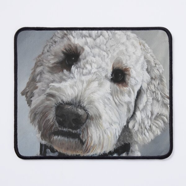 Item preview, Labradoodle dog on grey background designed and sold by Debbie’s Sketchbook.