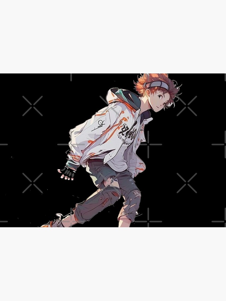 Anime skater boy with futuristic style and skateboard | Art Board Print