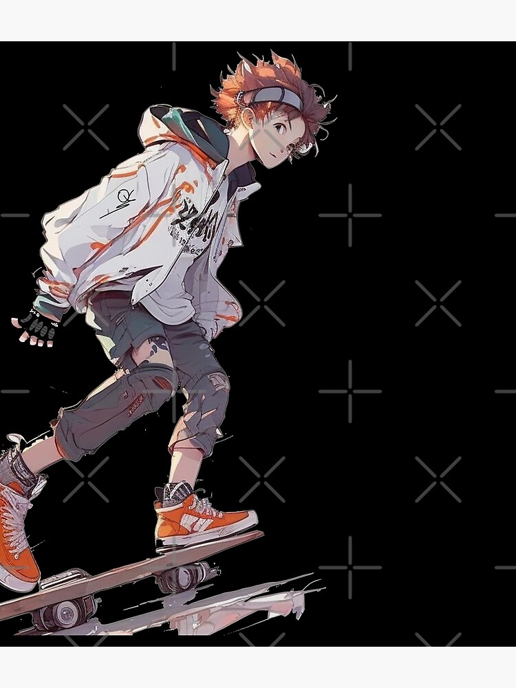 Mochila con la obra «Chico skater de anime con estilo futurista y