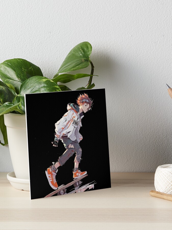 Cute teen boy with skateboard Art Print by Anna Om - Fine Art America