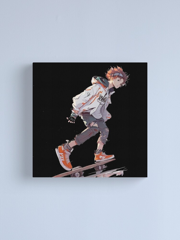 Anime skater boy rolling his skateboard Canvas Print by OtherVisions